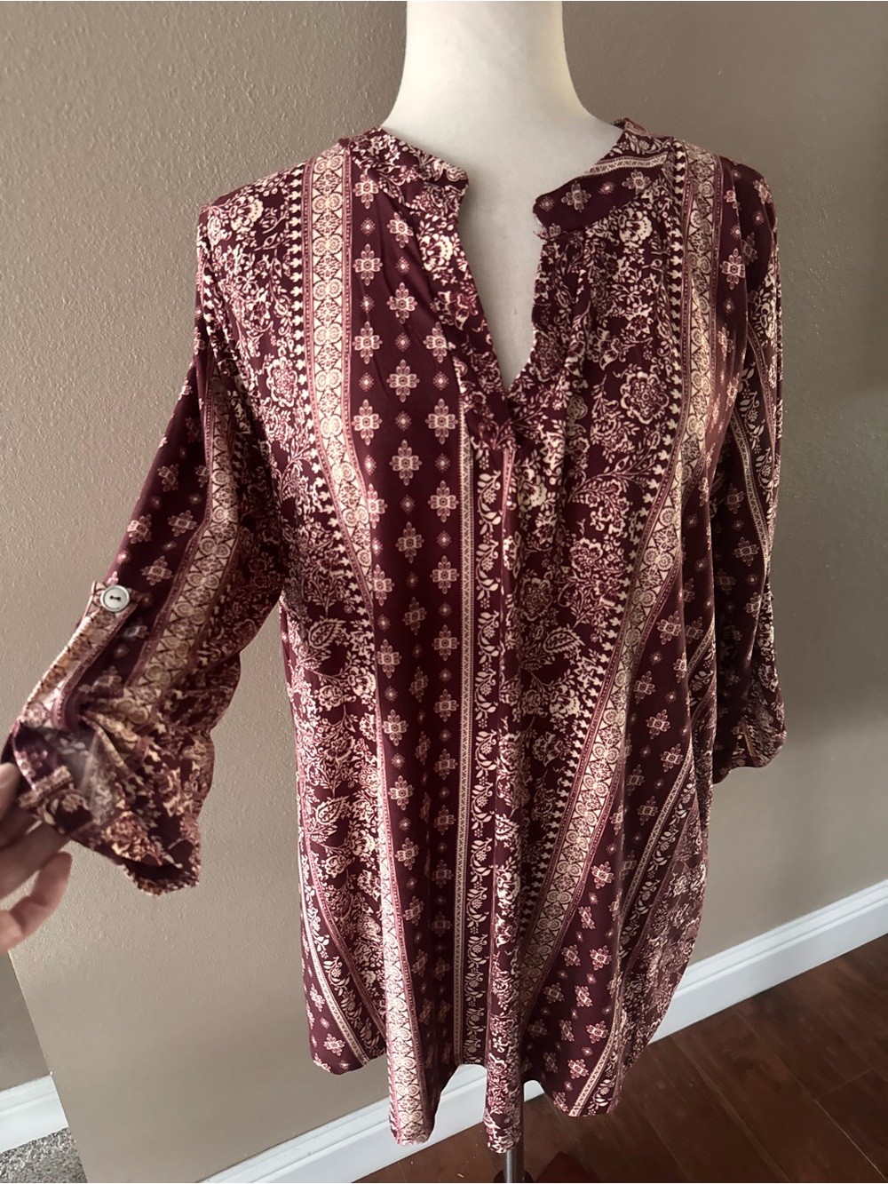 Sew In Love Burgundy Printed Boho Blouse